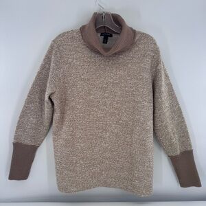 Lands' End Womens Sweater Tan Brown Marled Knit High Neck Top Size Large